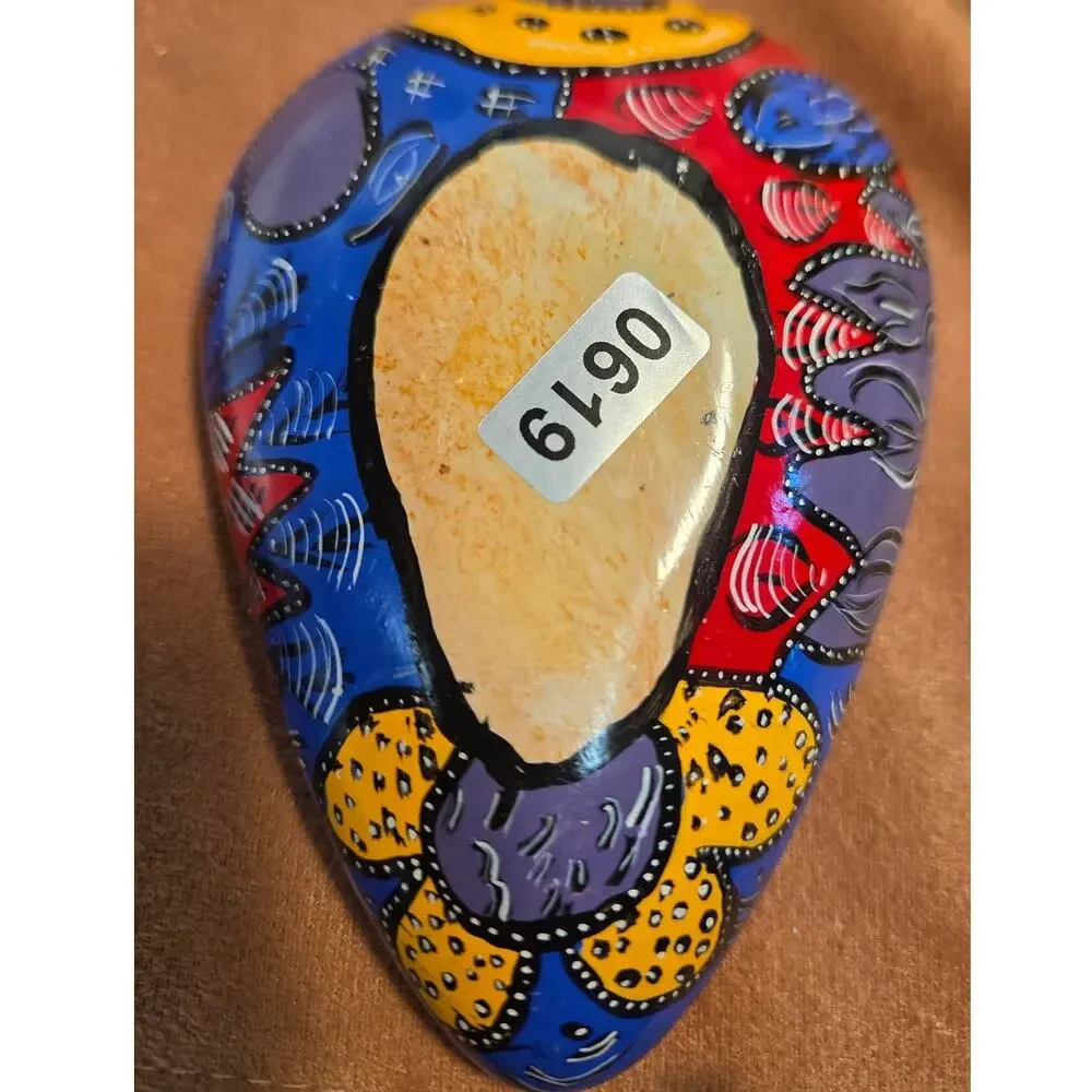 Hand-Painted Clay Mask Dresser Box 5x3 Inches Top and Bottom Décor 1 Pound